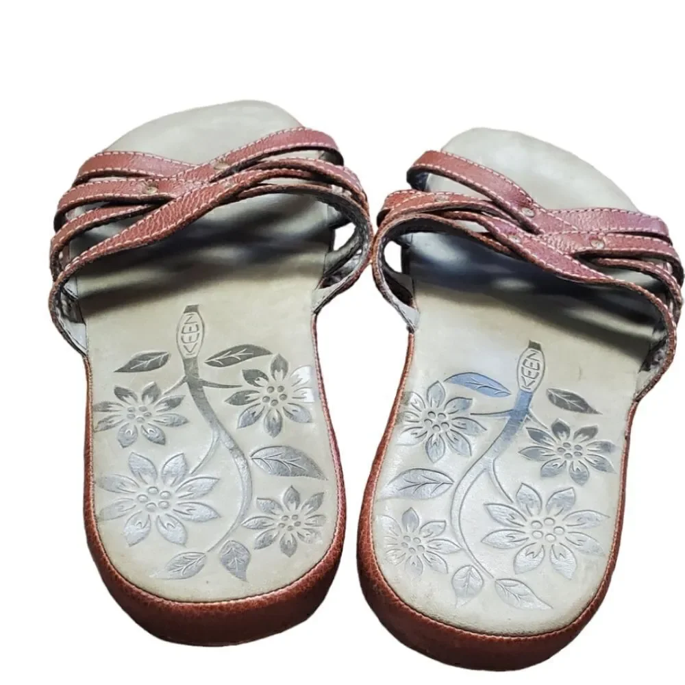 Keen Brown Leather Slide Sandals